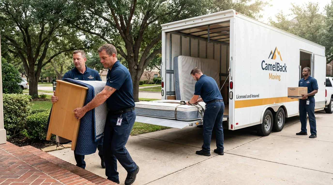 Crew loading residential truck for cross-state move from Antigo, WI