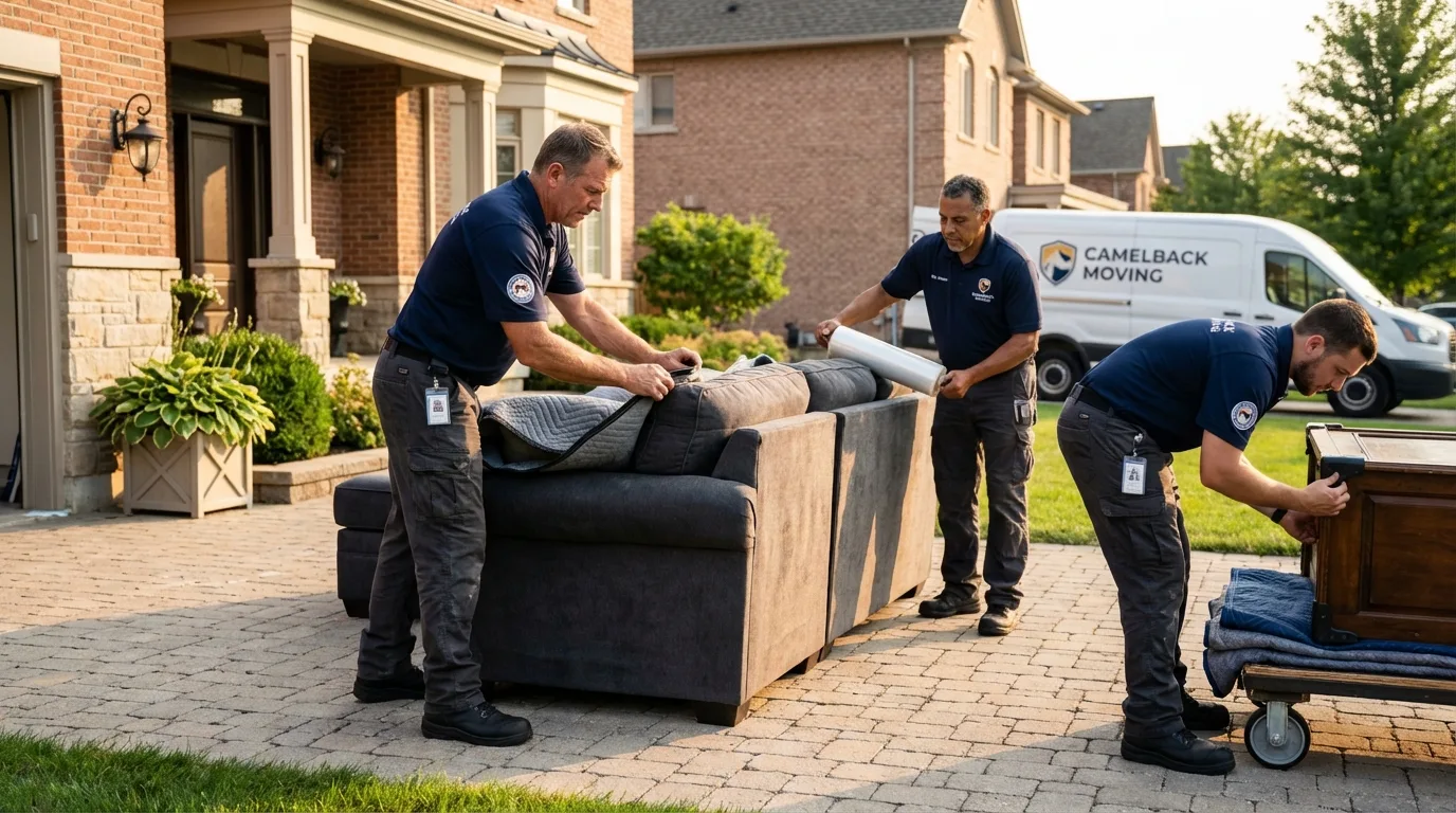 Large estate moving crew wrapping furniture in Antigo, WI