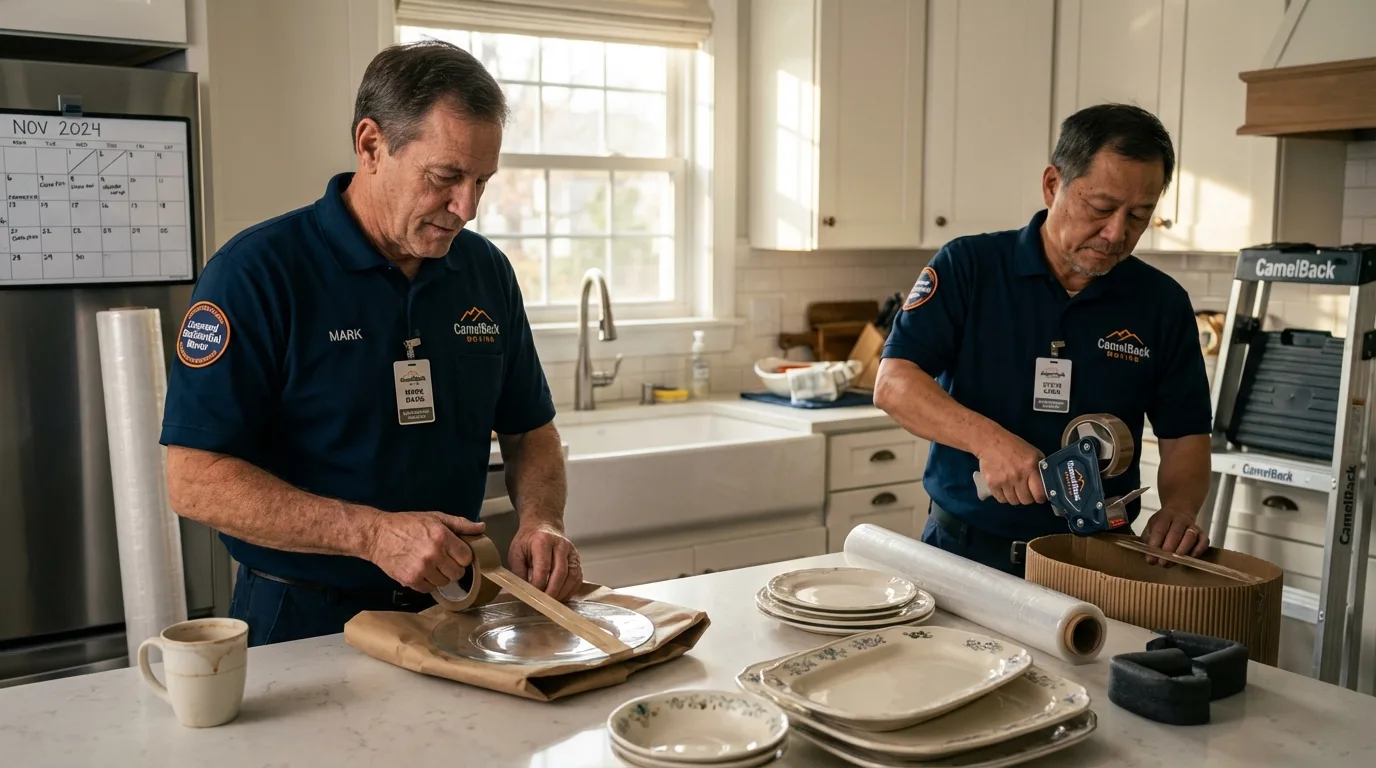 Professional crew packing kitchen dishware in Antigo, WI